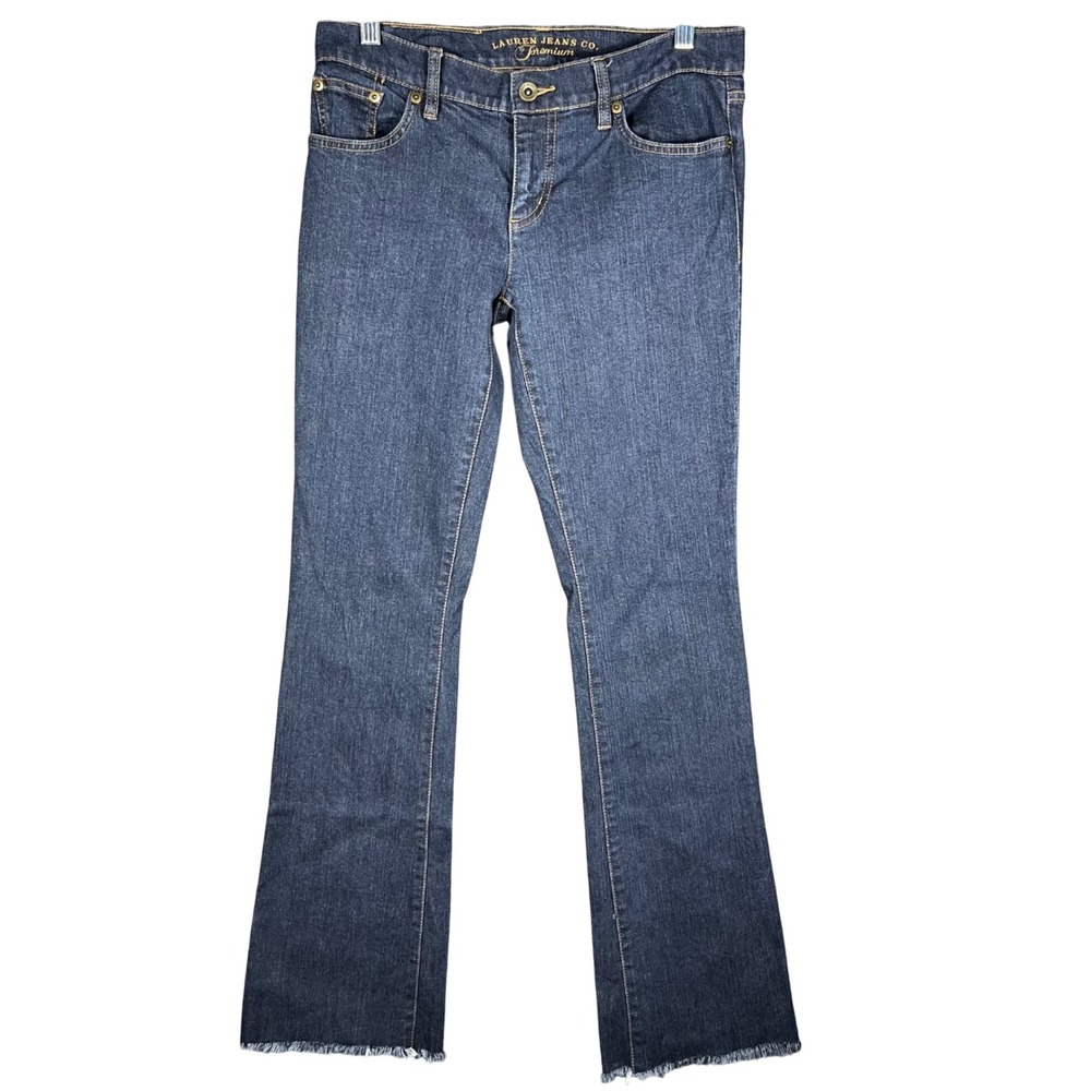 Lauren Jeans Co Bootcut Jeans Women 2 Blue Dark Wash Raw Hem‎ Stretch Denim